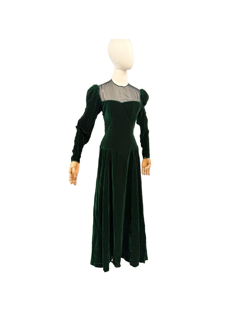 Vintage 80s Blanca Rubiera Green Velvet Formal Dress